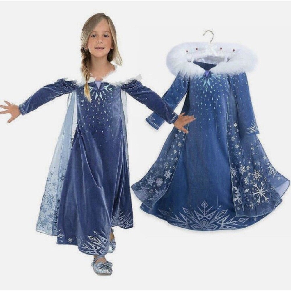 Disney Store Deluxe Elsa Dress Halloween Costume Olafs Frozen Adventure 7/8 NWT